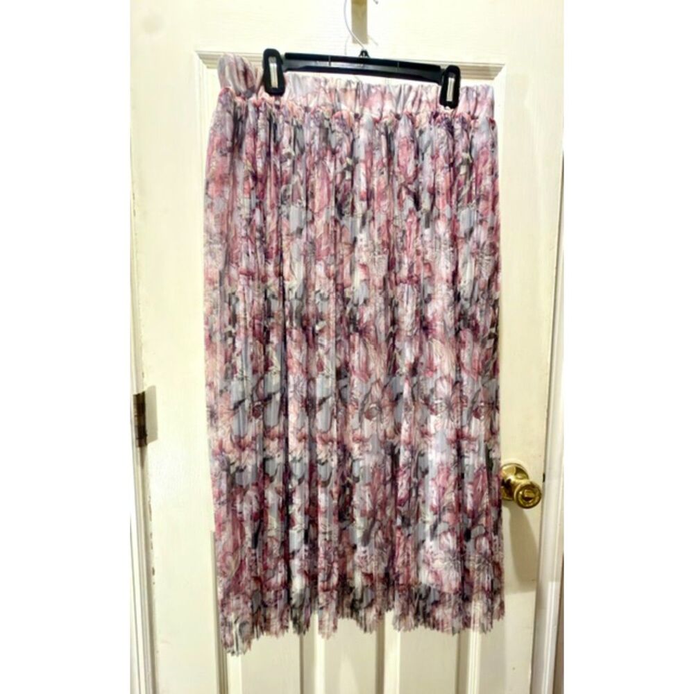 Fair Lady Pink & Purple Floral Print Pleated Skirt